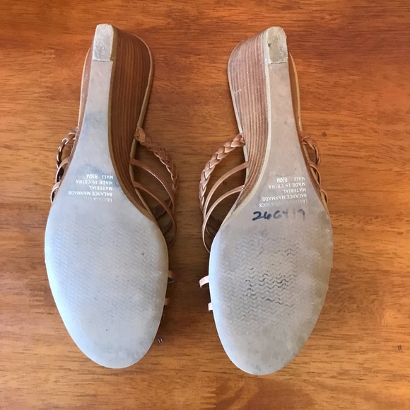 BP Tan Brown Leather Wedge Sandals Size 8.5 - Picture 6 of 13